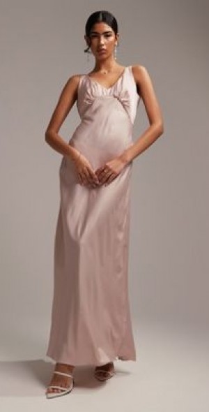 chinese dress ladies AMAL BACK BUTTON MAXI DRESS-TAUPE main image 0