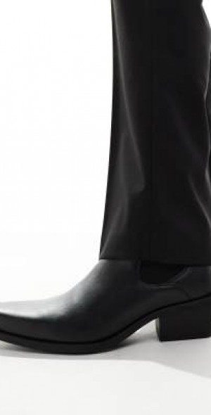 ASOS DESIGN cuban heel western chelsea boots in black faux