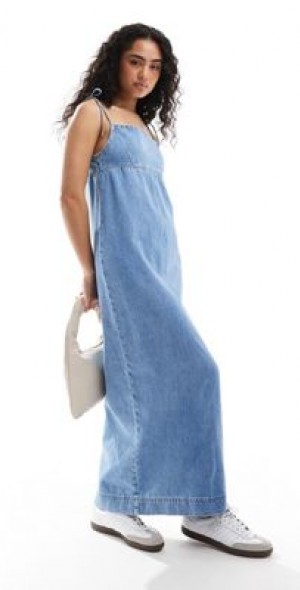 white christmas dresses V-Back Bow Tie Denim Skater Dress main image 0