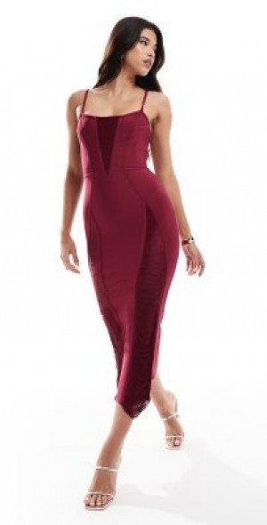 red fringe dress asos ARRANGE embroidered drape back midi dress with fringe hem in red