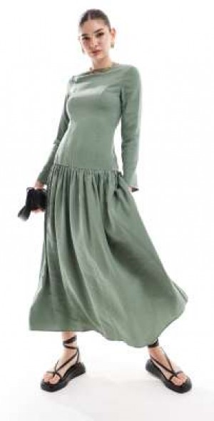 chinese dress ladies Marcella | Winslet Long Sleeve Dress in Chestnut | Women's Size Large | Sustainable European Jersey main image 1