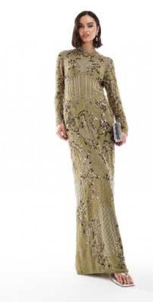 sachin and babi light blue dress BROWN EMBROIDERED V-NECK MAXI DRESS main image 1