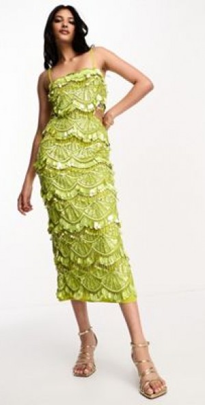 asos green lace midi dress Asos Emerald Green Lace Midi Dress S (4-6)