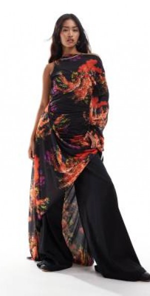 chinese dress ladies Asos Long Purple Satin Ladies Party Dress With One Sleeve UK 8 main image 1