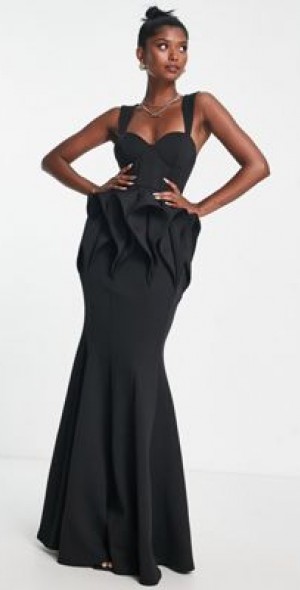 chinese dress ladies Rent Asos Design Satin One Shoulder Maxi Dress With Cut Out Elastic Band  Detail In Sunset Orange