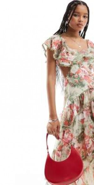 asos design lace trimmed maxi dress with floral embellishment ASOS DESIGN