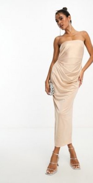 green emerald velvet dress Rent ASOS DESIGN Foil Bandeau Midi Dress In Gold Metallic