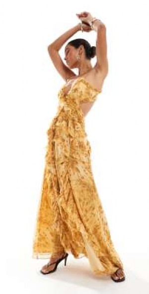 ASOS DESIGN - frill detail cut out cami maxi dress in leopard print-Multi