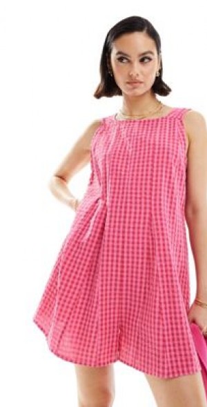 asos pink gingham dress Neon Rose gingham ruffle tiered midaxi dress in pink
