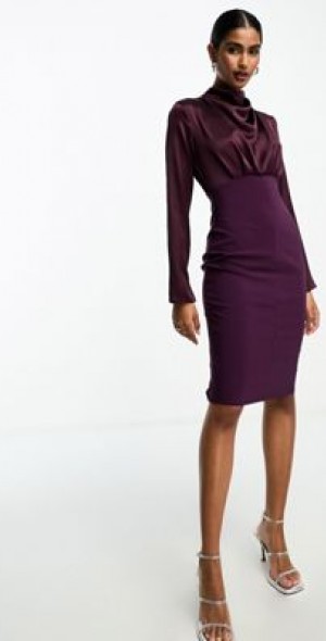ASOS DESIGN high neck satin midi dress with structured skirt in