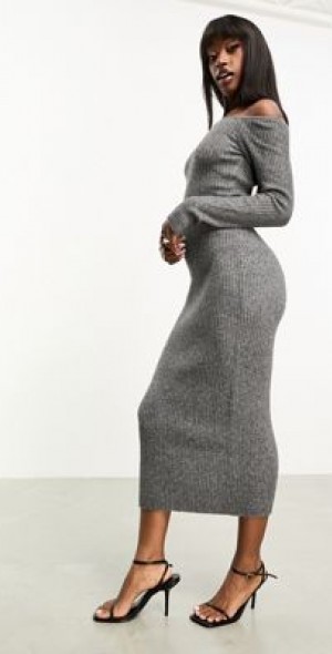 asos grey maxi dress ASOS Design High Neck Drop Waist Maxi Dress in gray