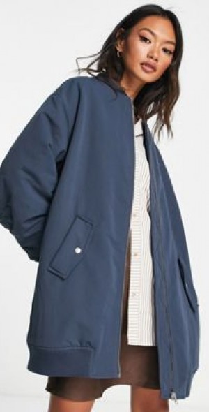 ASOS DESIGN longline bomber jacket in navy - Main Image