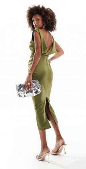 ASOS DESIGN - manipulated high neck midi dress in khaki green ASOS DESIGN - manipulated high neck midi dress in khaki green