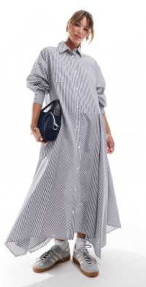 asos maxi shirt dress ASOS DESIGN double cloth oversized maxi shirt dress in black