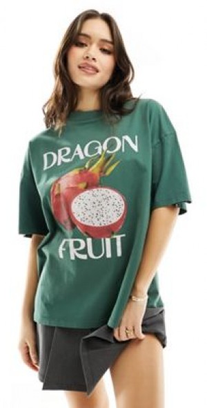 ASOS DESIGN oversized t-shirt with dragon fruit graphic in deep