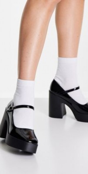 ASOS DESIGN Penny platform Mary Jane heeled shoes in black