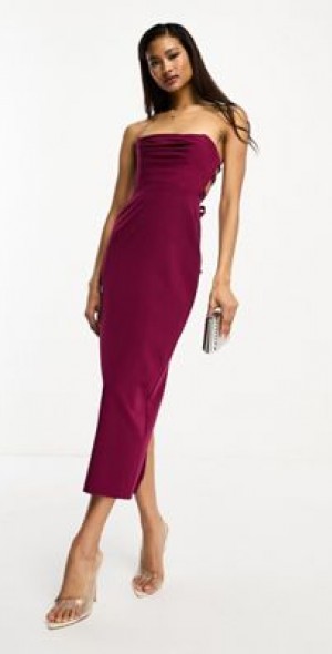 knee length dresses for ladies Rent ASOS DESIGN Washed Folded Bandeau Midi Dress In Orange main image 1