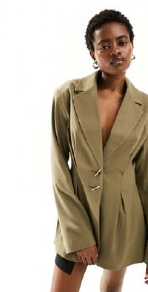 knee length dresses for ladies ASOS DESIGN nipped in waist mini dress in bottle green main image 1