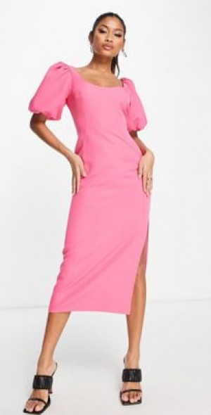 hot pink prom dresses cheap Hot Pink Satin High Low Prom Dress, Cute Sweetheart Neck Evening Party main image 0