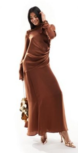 asos brown maxi dress ASOS Brown Sculpting Jersey Square Neck Maxi Dress With Hook And Eye Back  In Mocha UK main image 0