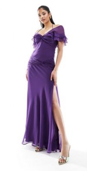 Ruffle Asos Dresses Purple NWT ASOS DESIGN Ruffle Cut-Out Mercari