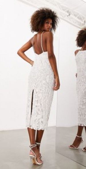 white christmas dresses Asos Design Lace Insert Belted Mini Dress With Button Detail In White main image 0