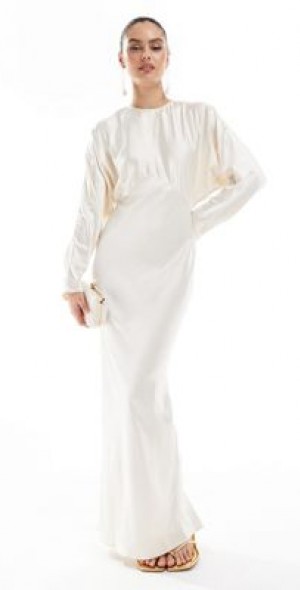 asos white maxi dress DESIGN Curve long sleeve v neck poplin in DEXISTREND this dress is perfect for making an elegant statement at any occasion White Formal Dresses | ASOS