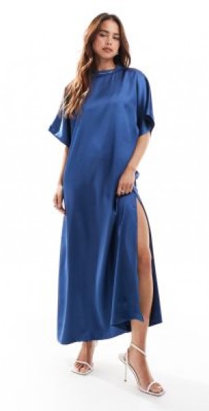 long sleeve dress with cleavage Marcela Modal Plunge Neck Long Sleeve Maxi Dress in White main image 0
