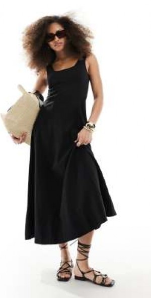 black off the shoulder slit dress Honora Modal Off-Shoulder Open-Back Maxi Dress in Black