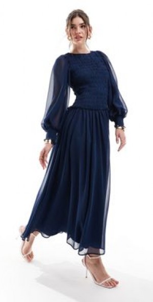 asos dark blue dress Pamela Royal Blue Enchanting Ruffled Tiered Maxi Dress XS