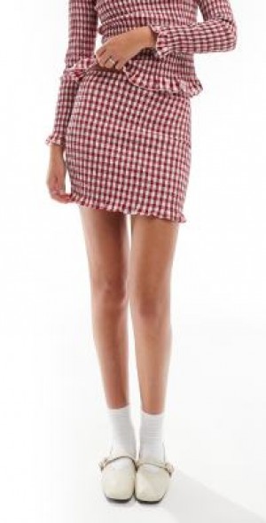 ASOS DESIGN shirred mini skirt in red gingham part of a set