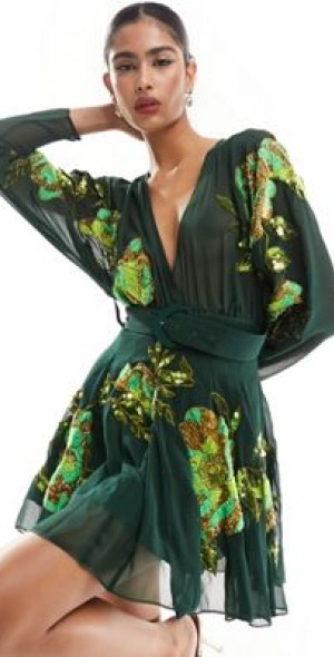 slim fit dress slacks ASOS Women's Green Floral Maxi Dress Size 8 – Preworn main image 0