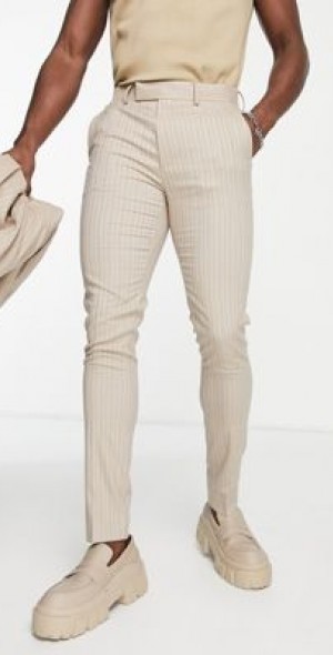 ASOS DESIGN tapered suit pants in brown stripe