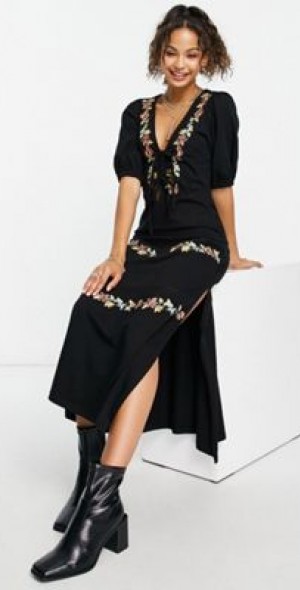 midi pink and orange dress Maddie V-Neck Dress