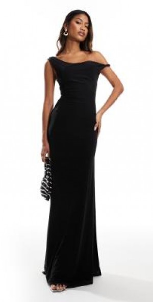 ASOS DESIGN - twist shoulder with lace up back maxi dress in black