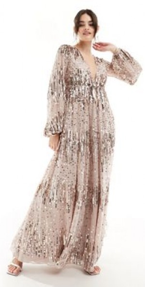 ASOS DESIGN US Exclusive embellished scatter sequin plunge maxi