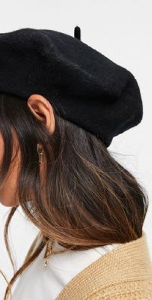 ASOS DESIGN wool beret with improved fit in black