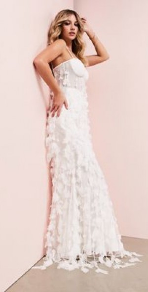 ASOS Luxe - ASOS LUXE 3D fringe cupped fishtail maxi dress in white ASOS Luxe - ASOS LUXE 3D fringe cupped fishtail maxi dress in white
