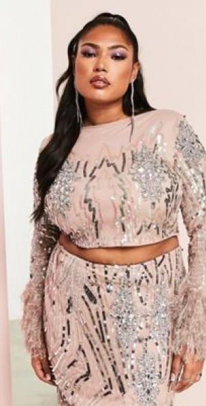 ASOS Luxe ASOS LUXE Curve cropped embellished top with faux