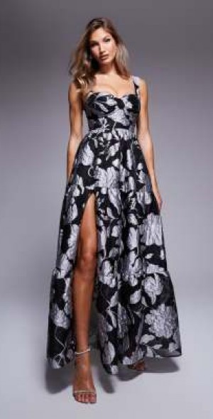 knee length dresses for ladies Rent ASOS DESIGN Button Through Metallic Maxi Tea Dress In Black