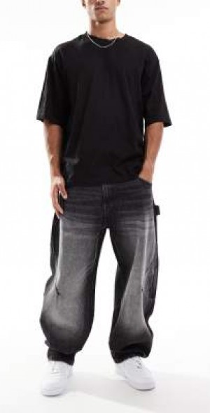 Bershka baggy carpenter fit jeans in black