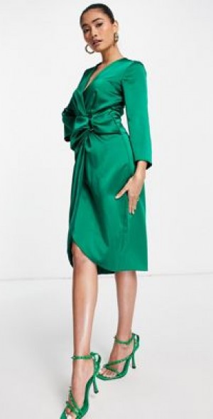 Closet London Kimono Sleeve Closet Green Velvet Kimono Dress