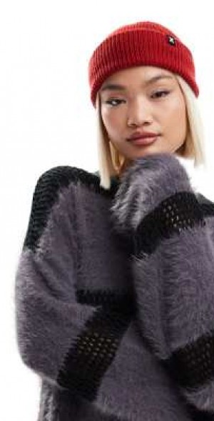 Collusion COLLUSION logo fisherman beanie in bright red