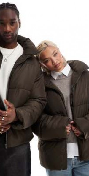 Collusion COLLUSION unisex puffer jacket in brown