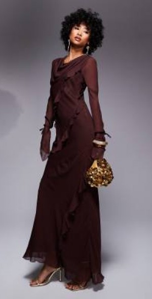 daska high neck maxi dress Daska exclusive high neck maxi dress in burgundy