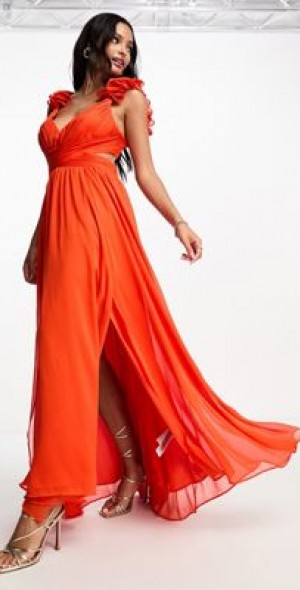 open lace back dress Forever New Long Sleeve Cut Out Maxi Dress In Orange