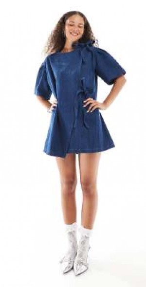 ghospell blue dress Ghospell Ghospell denim ruffle midaxi dress in Blue - Blue - L