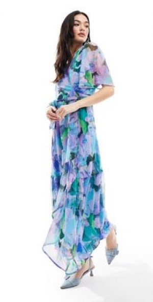 hope and ivy blue floral dress Hope & Ivy Debora Floral Sweetheart Midi Dress, Blue