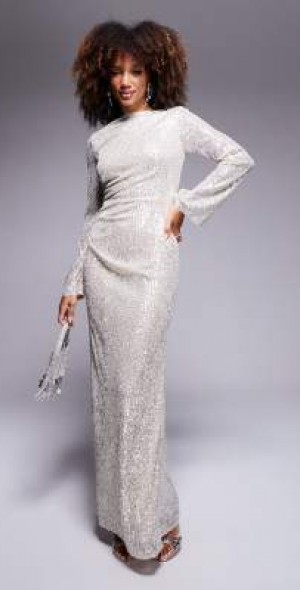chinese dress ladies Deanna Long Sleeve Diamante Maxi Dress / Purple | Meshki
