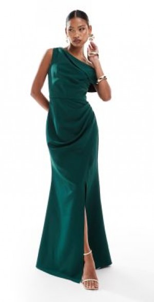 slim fit dress slacks Asymmetric Chiffon Cowl Neck Scuba Maxi Dress - Emerald Green